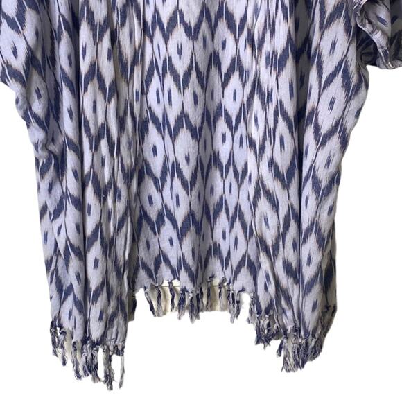 Earthbound Trading Co L/XL Fringe Short Sleeve Open Front Ikat Cardigan - Picture 5 of 8